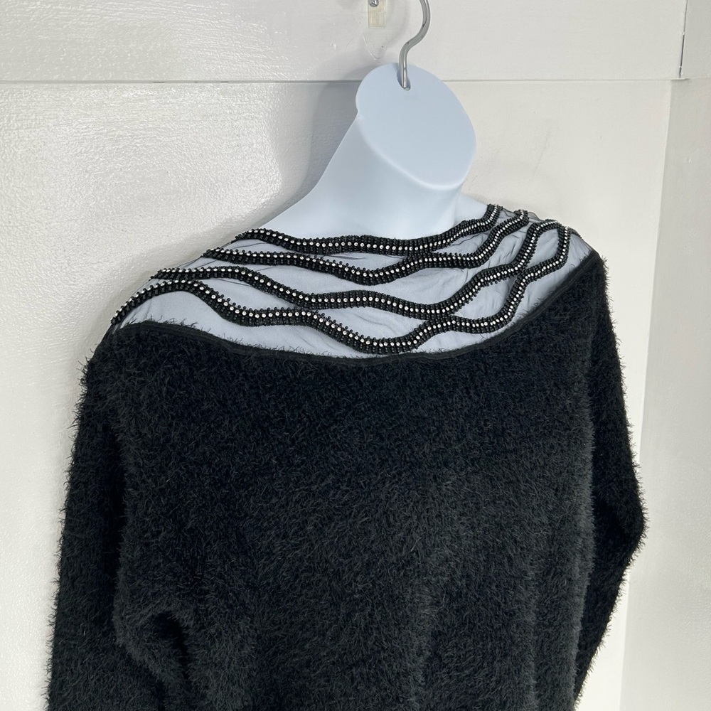 Buckle Black NWT BKE Glitz Eyelash Knit Sweater Size XL Rhinestones Fuzzy - Picture 4 of 14